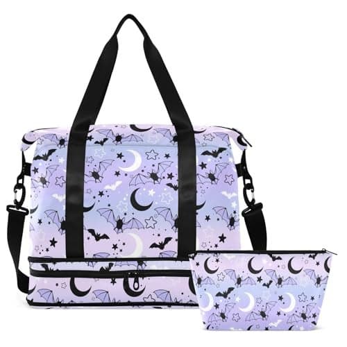Travel Duffel Tote Bag Bat Starry Sky Sports Duffel Bag with Wet Pocket Weekender Overnight Bag for Women Men Gym Bag Carry On Bag Hospital Bag for Labor and Delivery