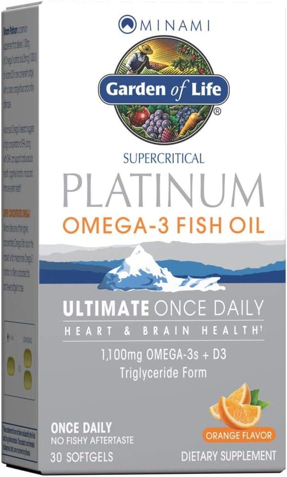 Garden of Life Minami Supercritical Platinum Omega 3 Fish Oil Supplement Orange 30 Softgels Ultimate Once Daily Fish Oil Omega 3 for Heart Brain Health 1100mg Omega3s 1000 IU Vitamin D3