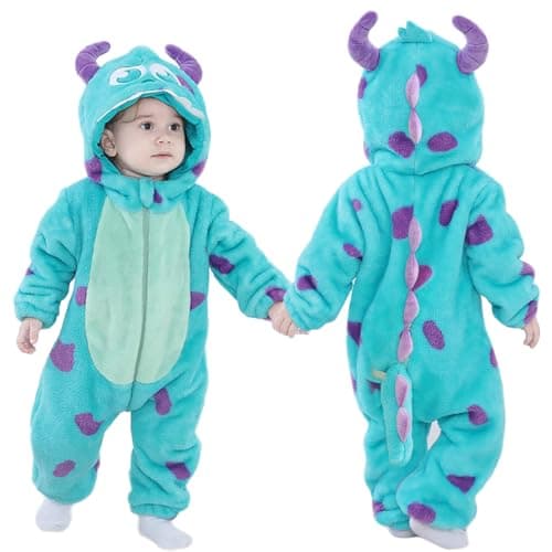 MUST ROSE SPORTS AND HOMEWEAR Unisex Baby Flannel Romper Animal Onesie Costume Hooded Cartoon Outfit Suit (horns, 80(5-11M)