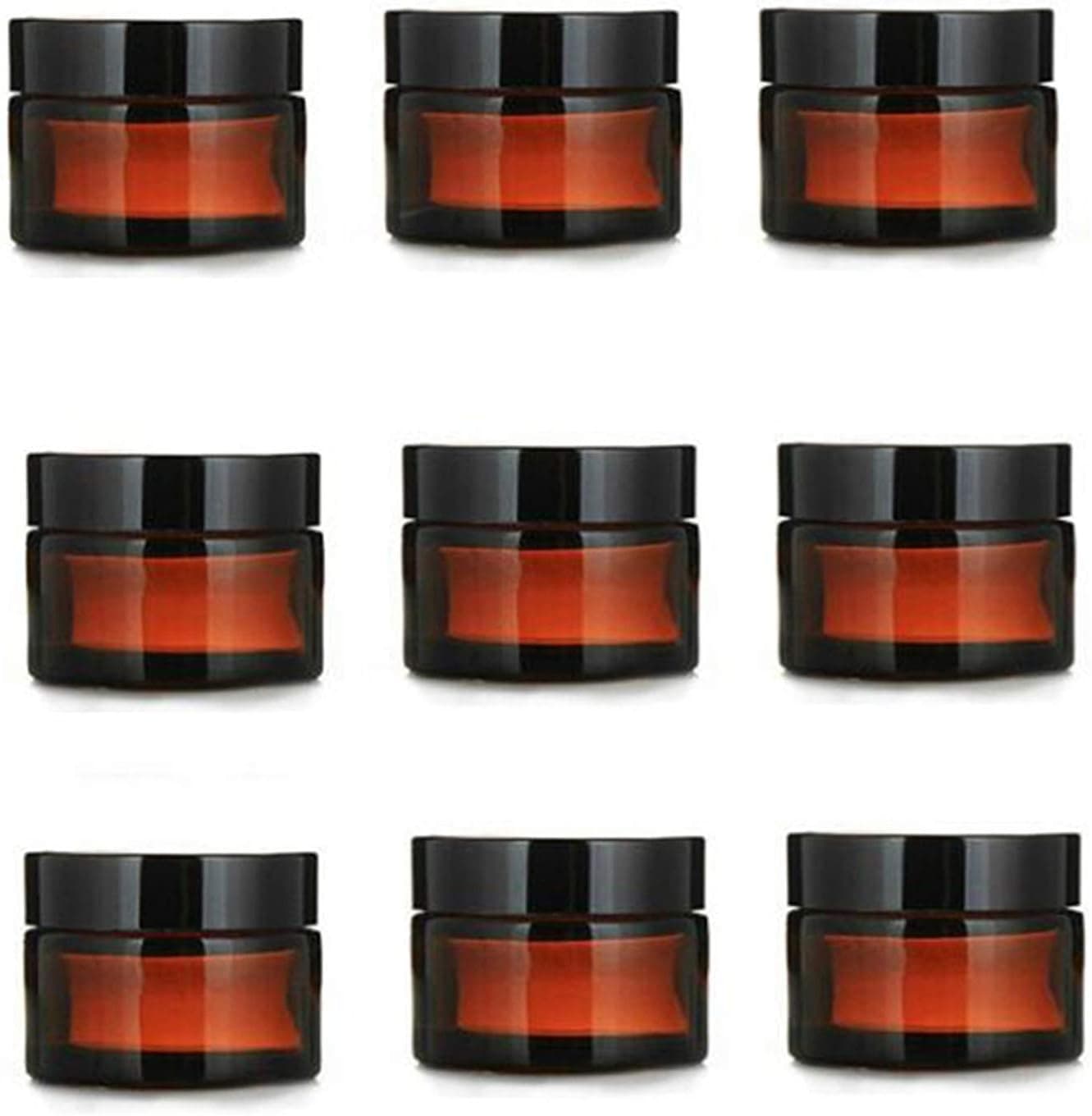 Healthcom 10 Pcs 15g/15ml Amber Glass Cosmetic Jars Empty Refillable Round Vials Pot Travel Containers Bottles Lotion Face Cream Makeup Containers with Liners Lids for Salve Cream Lip Balm Lotion