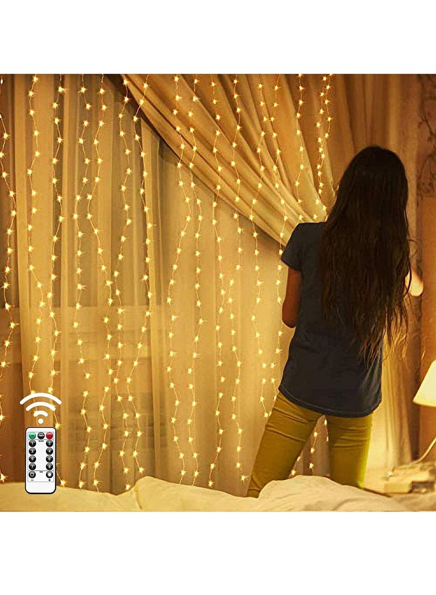 Fairy String Lights, Warm White 300 LED, 9.8x9.8 Feet, Hanging Light for Bedroom Wall, Home Decor Lighting, Lighted Bed Room Curtain, Party Wedding Decorations Backdrop