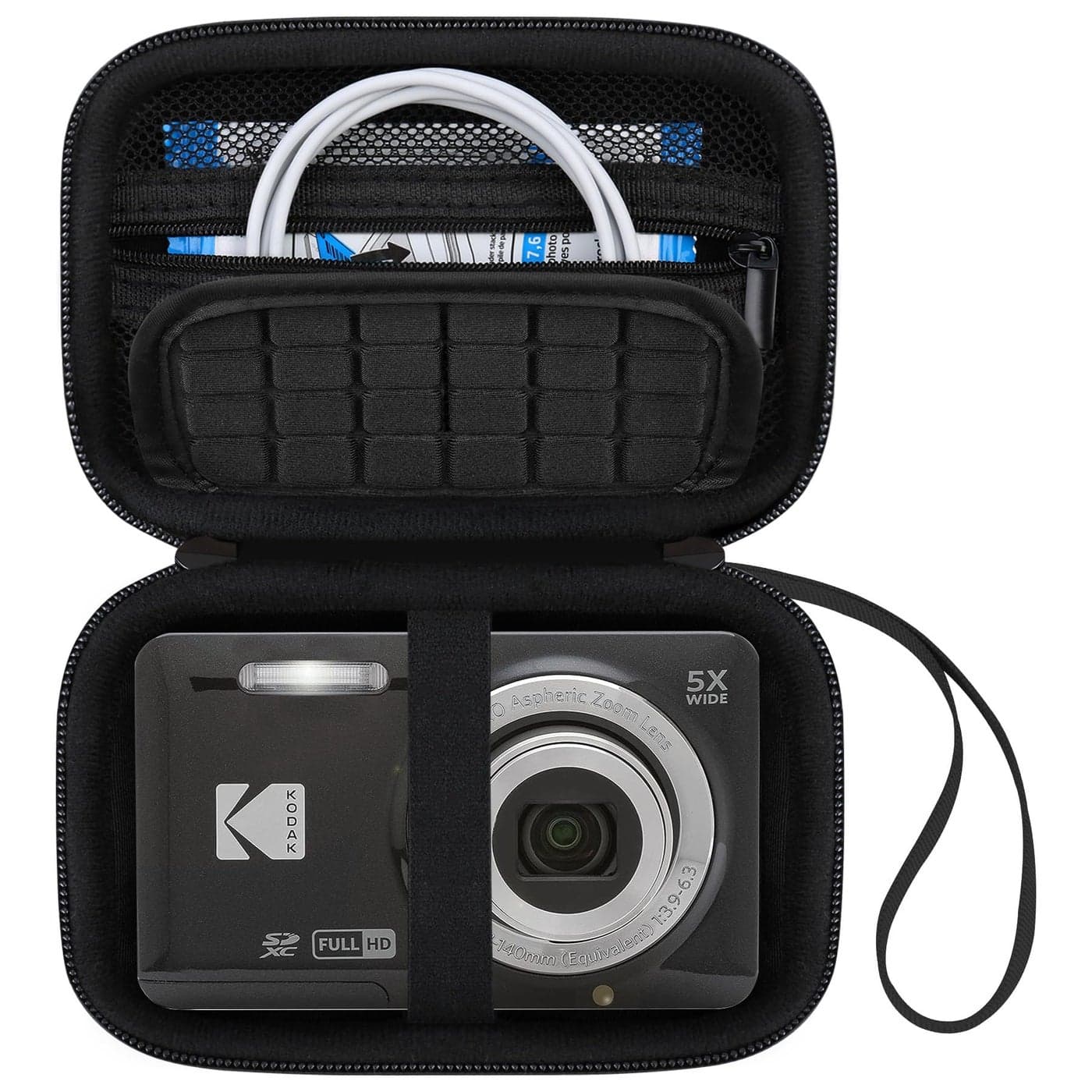 Canboc Carrying Case for KODAK PIXPRO FZ55/ FZ45/ FZ43/ FZ53 16MP Digital Camera, Video Vlogging Camera Bag, Zipper Mesh Pocket fit Cable, Black (Case Only)