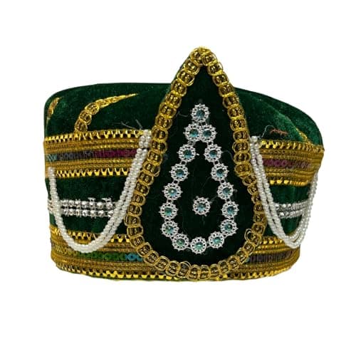 Kaku Fancy Dresses Akbar Mughal King Pagdi Turban Safa Traditional Royal Headgear for Kids | Fancy Dress Costume Accessory for Historical Plays & Cultural Events - Green