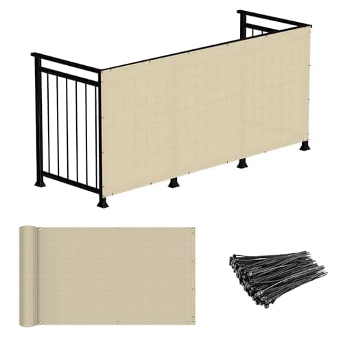 Windscreen4less 3'x25' Deck Balcony Privacy Screen Fence Apartment Balcony Mesh Screen with Zip Ties Chain Link Fence Cover UV Protection for Outdoor Patio Backyard Pool Porch Railing, Beige