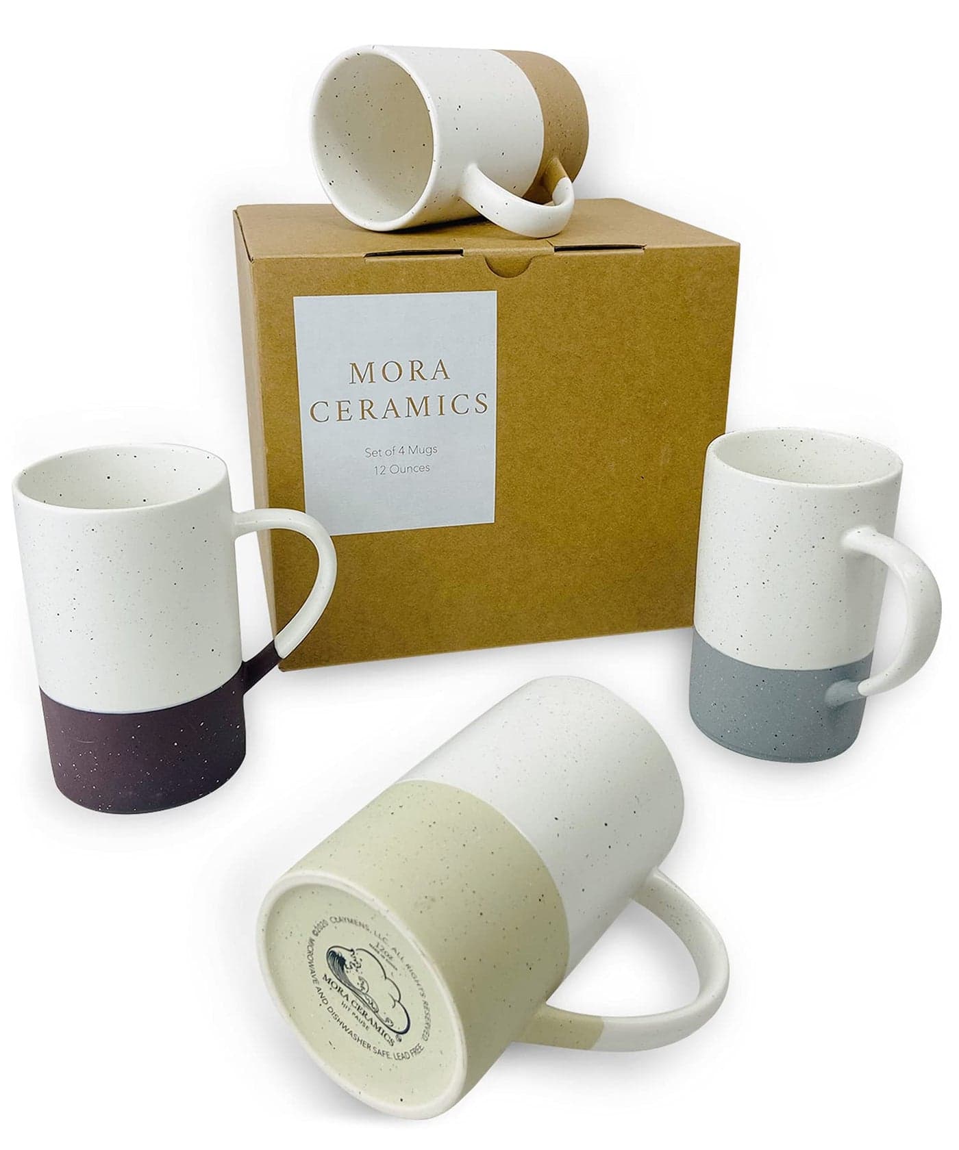 Mora Ceramics 12oz Coffee Mug Set of 4 Tea Cups with Handle Microwave and Dishwasher Safe Perfect For Mug Lovers Rustic Matte Glaze Modern Design Assorted Colors