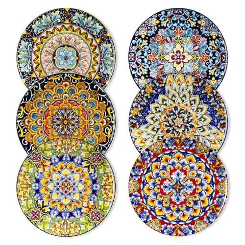 vancasso Salad Plates Set of 6-8.5 Inch Ceramic Dessert Plate, Small Dinner Plate Set, Microwave, Oven and Dishwasher Safe, Colorful Bohemian Style Dishes for Kitchen