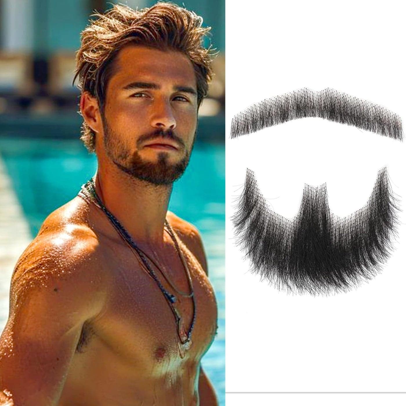 Alinyasha Fake Beard Realistic 100 Human Hair Full Hand Tied Goatee False Beards Lace Invisible Fake Mustache for Halloween Dressing Men Makeup EntertainmentDramaPartyMovie Prop Black