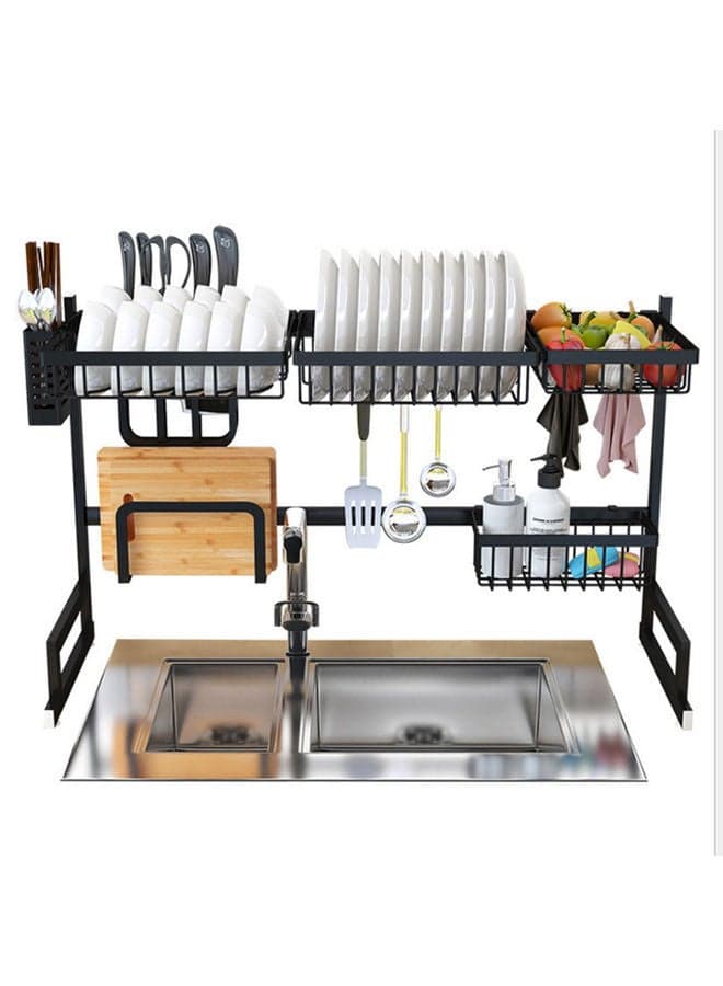Over The Sink Stainless Steel Dish Rack Black 89 x 34 x 16cm