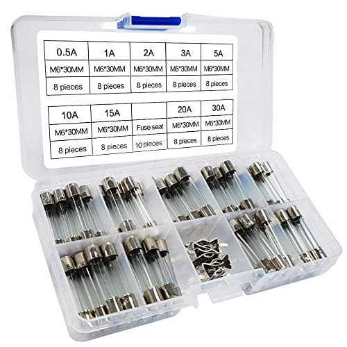 iztor 05A30A 250V FastBlow Glass Tube Fuses Quick Blow Car Fuses Assorted Kit with Plastic Box 72pcs 6x30mm 10pcs Fuse Seat Fast Acting for Car Motorbike Boat