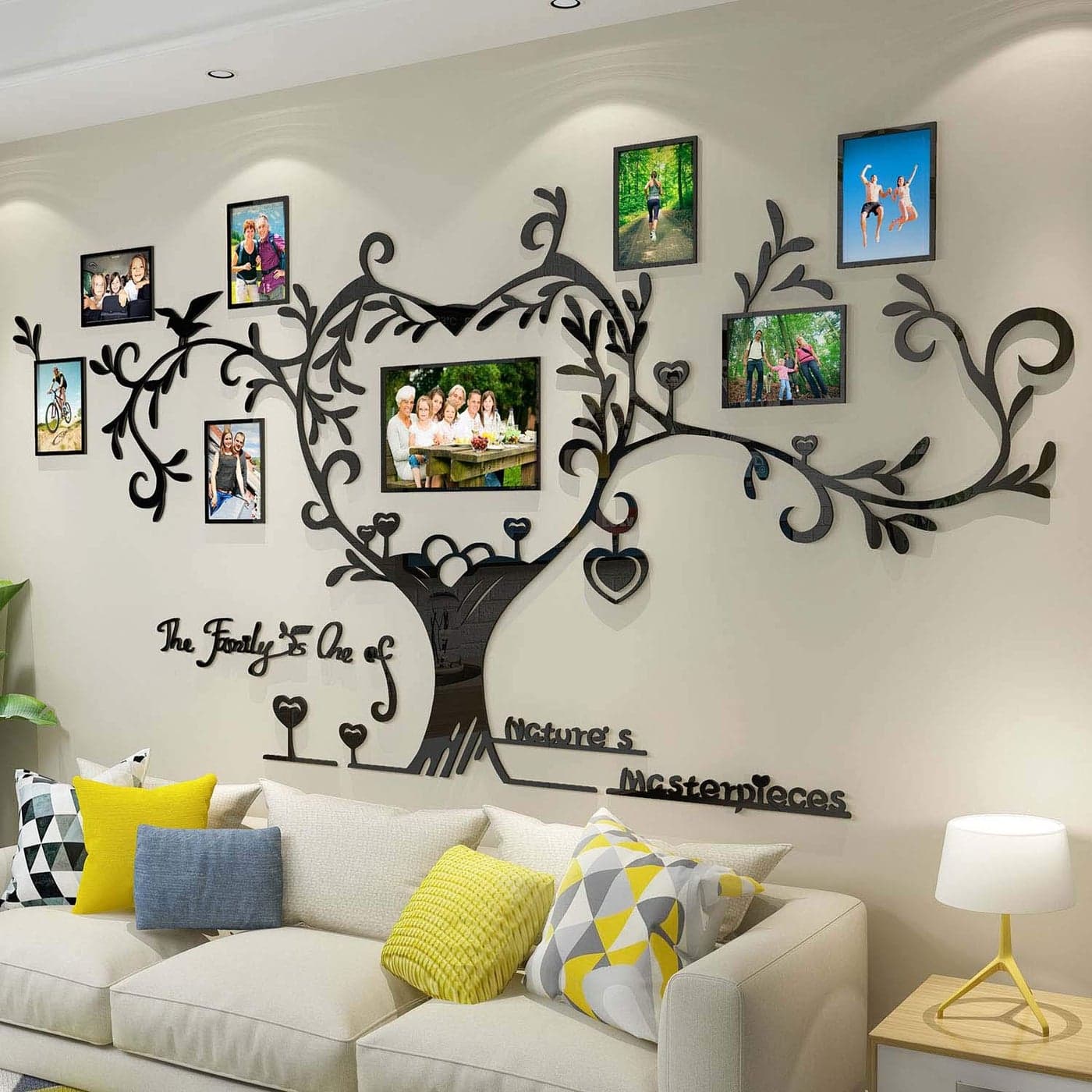 DecorSmart Love Family Tree Picture Frame Collage Removable 3D DIY Acrylic Wall Decor Stickers with Inspirational Quote for Living Room Black