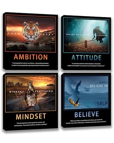 Motivational Wall Art Inspirational Canvas Poster Print Modern Inspiring Entrepreneur Quotes Animals Painting Picture Office Wall Decor Framed Artwork 4 Pieces Living Room Bedroom Workplace Decoration