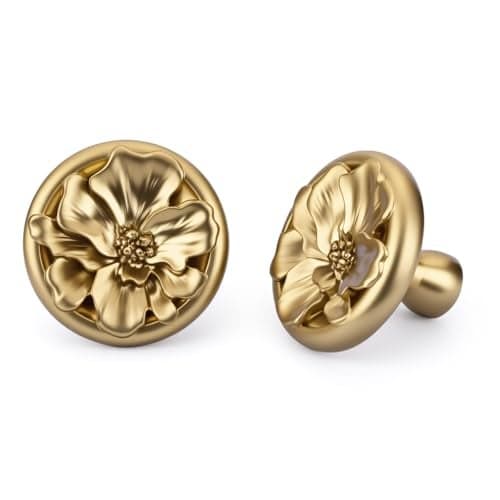 Rergy 4 Pack Cabinet Knobs for Drawer Dresser Closet, Flower Shape Lemen Gold Drawer Knobs, Brushed Brass Cabinet Hardware, Pulls Handles Single Hole