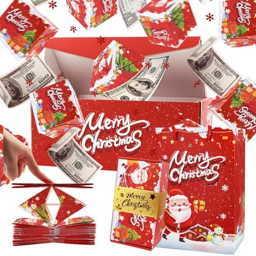 Surprise Gift Box Explosion for Money Unique Folding Bouncing Red Envelope Gift Box with Confetti Cash Explosion Luxury for Birthday Anniversary Valentine Proposal 15 Bounces ChristmasRed