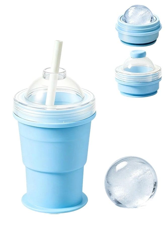 1 Pc 2-in-1 Collapsible Silicone Round Ice Ball Mold Cup, Leakproof Big Ice Cube Maker, Suitable for Whiskey, Iced Coffee, Juice & Home Use