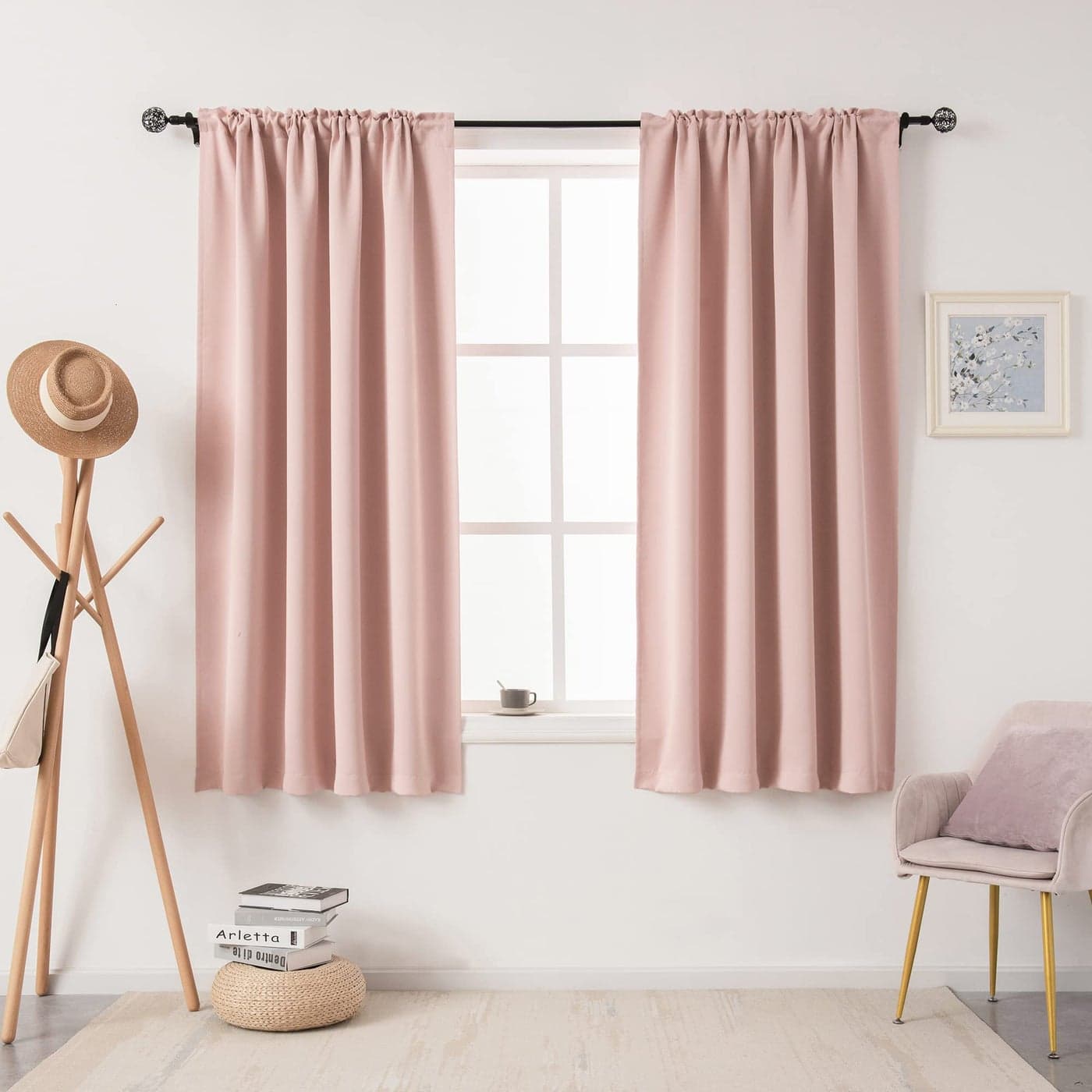 DUALIFE Blush Pink Curtains for Bedroom 54 Inch Length Rod Pocket Energy Saving Thermal Insulated Blackout Noise Reducing Curtains for Living Room Set of 2 Panels Blush Pink 42x54