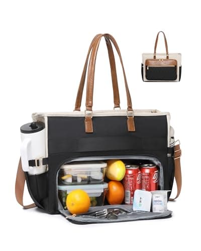 Lunch Tote Bag with 156 Laptop Compartment Quilted Laptop Work Bag with Insulated Compartment 2 Cup Holders for Teacher Nurse Daily Travel