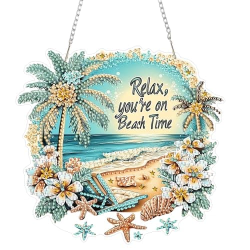 AIBOERL Diamond Art Hanging Kit for AdultSpecial Shaped RhinestoneDouble Sided 5D DIY Acrylic Diamond Art Painting Window Pendants Home Garden Wall Hanging Kits Hanging Ornament Beach