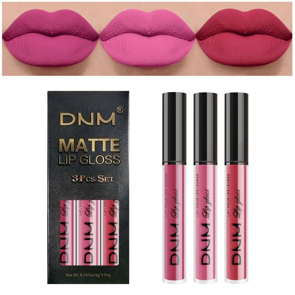 evpct 3Pcs Rose red plum Warm pink Deep cranberry Matte Liquid Lipstick Set for Women 24hour Matte Lipstick Lip Stain Gloss Long Lasting 24 Smudge Waterproof labiales mate larga duracion 24
