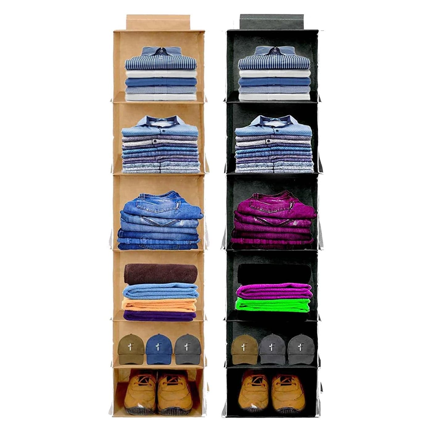 ShubhKraft 6 ShelvesCompartment Wardrobe Organizer for ClothesHanging Shelf Closet Organizer for Wardrobe Storage Pack of 1 Beige Black