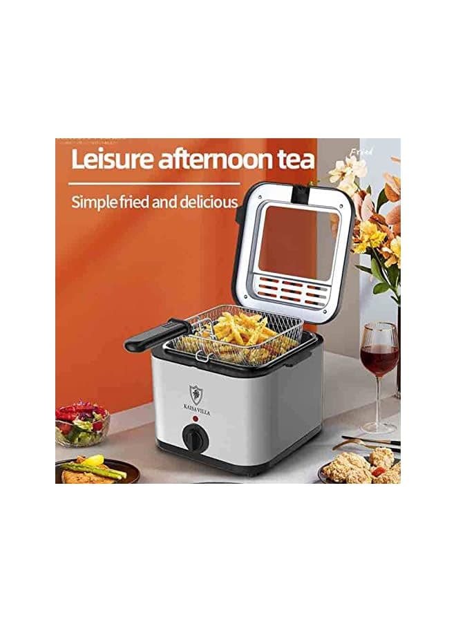 fryer 1.5L with viewing window, stainless steel with filter basket deep fryer with adjustable temperature suitable for home kitchens and parties