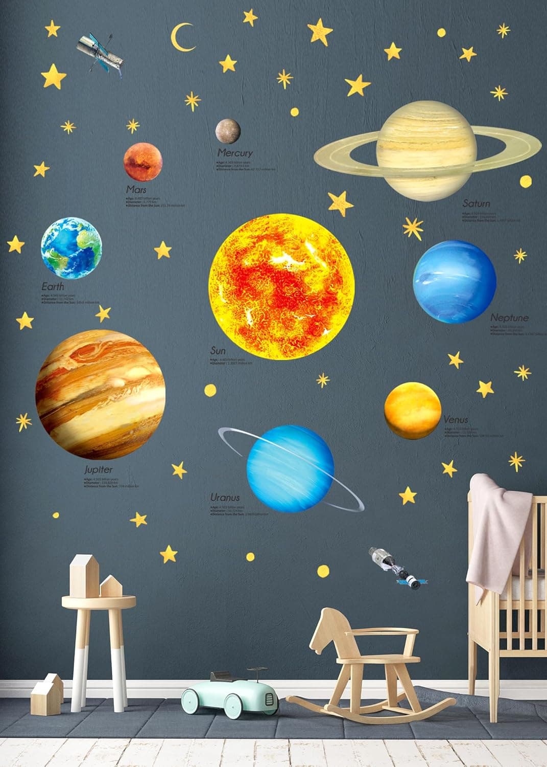 DECOWALL DS92007 Solar System Kids Wall Stickers Wall Decals Peel and Stick Removable Wall Stickers for Kids Nursery Bedroom Living Room dcor