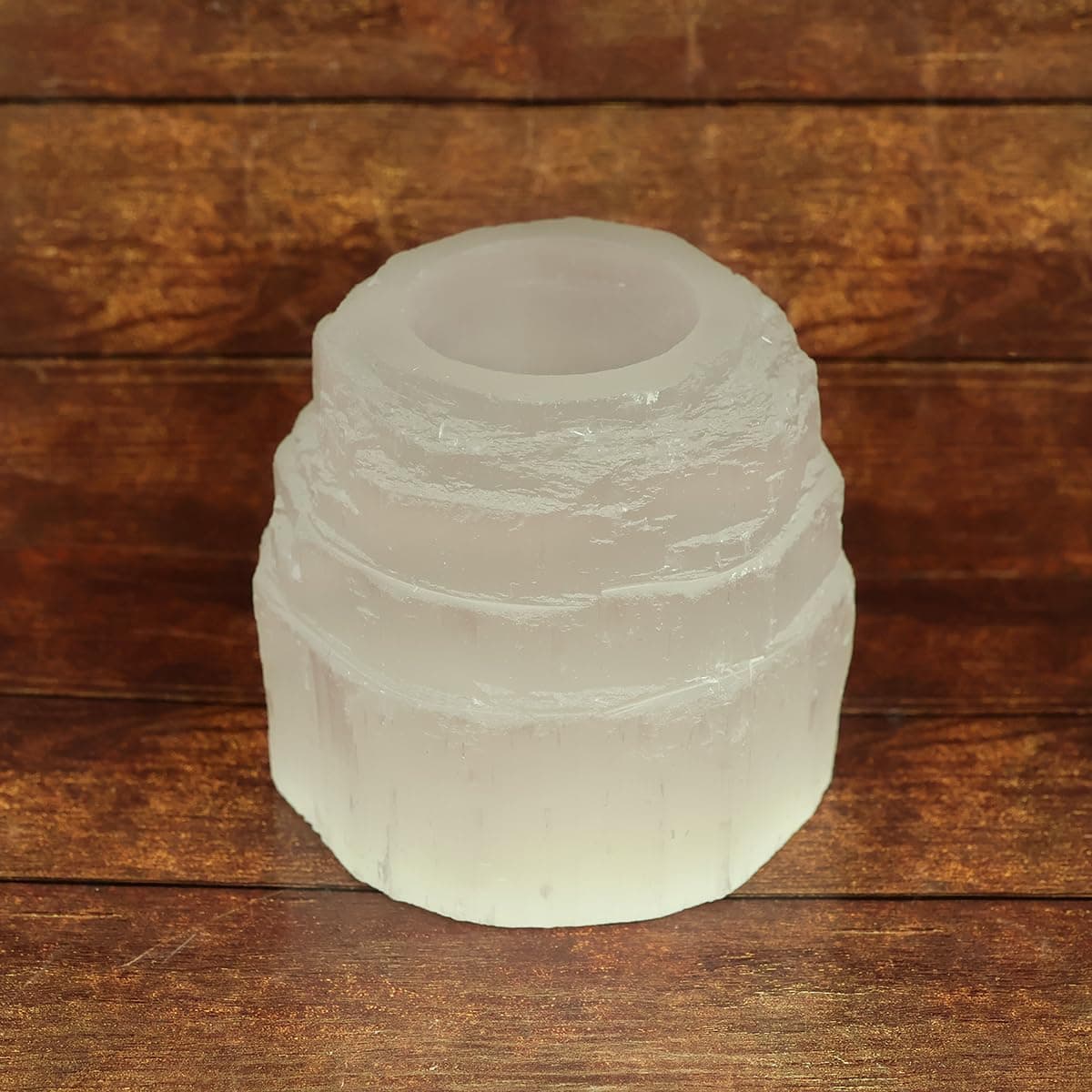 Crystu Selenite Tealight Candle Holder Selenite Mountain Tea Light Candle Holder Selenite Step Candle Holder