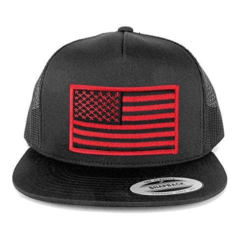 Armycrew 5 Panel American Flag Patched Snapback Mesh Charcoal Cap - Black Red Patch