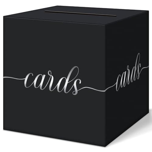QIKSION Black Wedding Card Box Silver Foil Gift Card Box for Party Wedding Reception Graduation Birthday Baby Shower Raffle