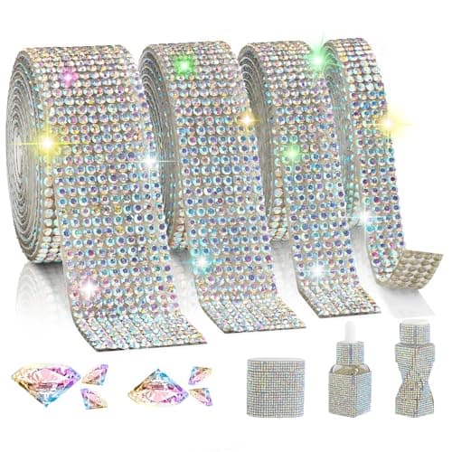 LYXMYGS Rhinestone Ribbon Self Adhesive 4Yard Bedazzling Strips 4Rolls Rhinestone Strips for DIY Craft Rhinestones for Crafting Home Decor and Special Events 46810 Rows AB Crystal