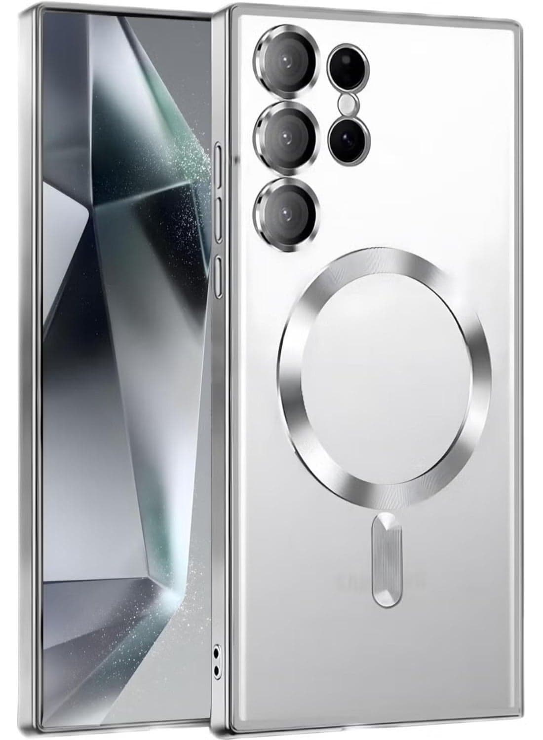 Clear Magnetic Case for Samsung Galaxy S25 Ultra 6.8" – Slim Transparent Design with Shockproof Camera Protection, Wireless Charging Support, Soft TPU Bumper, Scratch Resistance, and Anti-Yellowing Coating in Silver