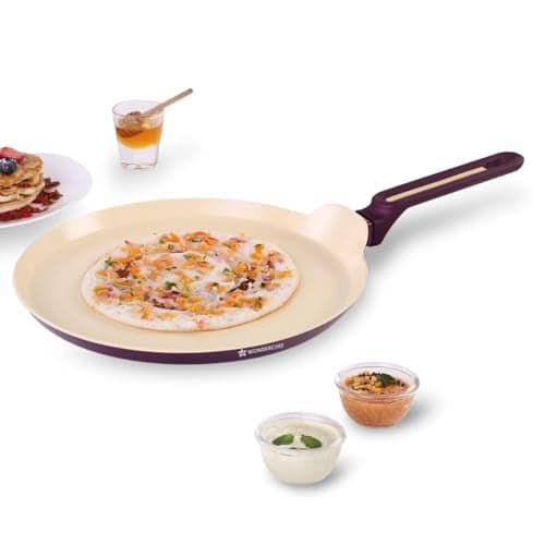 Wonderchef Bellagio Dosa Tawa | 28 cm | Non-Stick Ceramic Coating | Non-Toxic | Pure Aluminium | PFAS and PFOA Free | 3mm Thickness | Two-Tone Soft-Touch Handle | Firm Grip | 2 Years Warranty