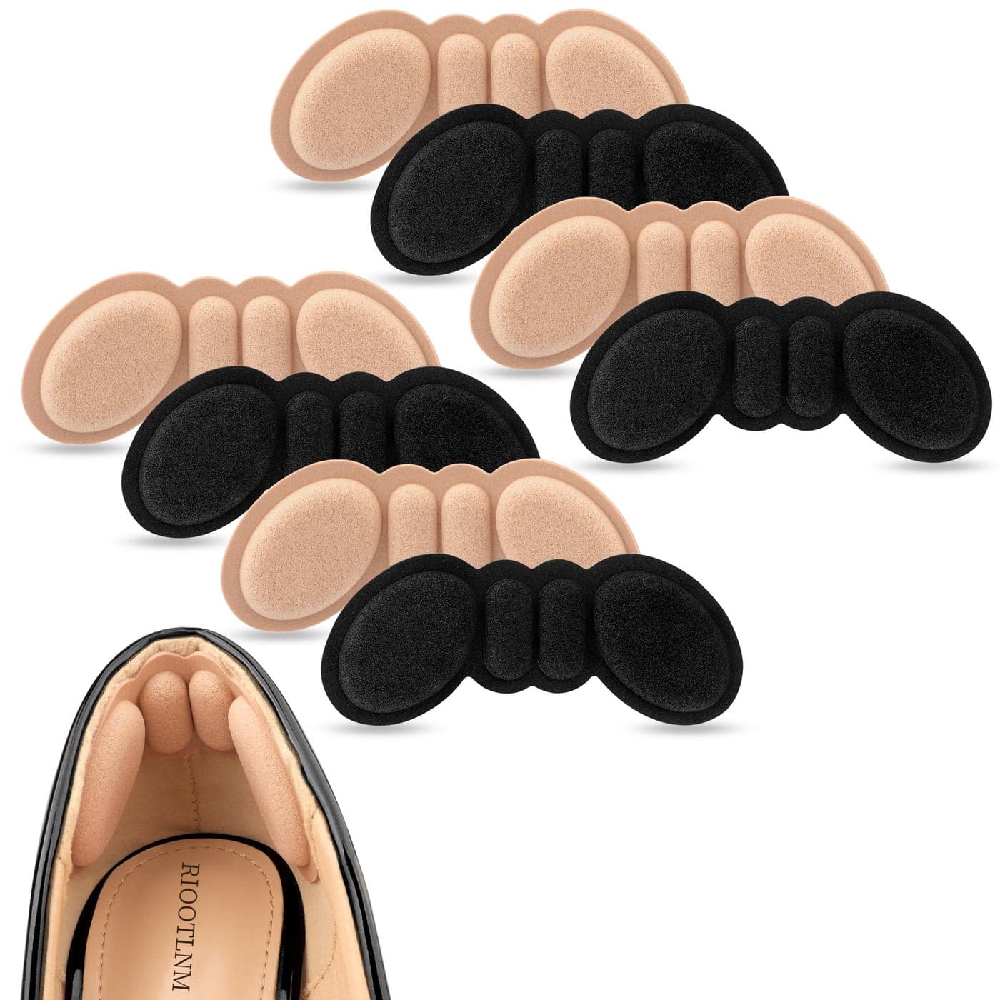 Riootlnm Heel Pads for Shoes Too Big Shoe Inserts for Loose Shoes Heel Grips Protectors for Blisters Pain Filler Make Shoes Fit Tighter Rubbing Prevent Slip for Women Men 4PairsRosyBrownBlack