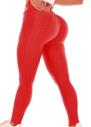 ViCherub Scrunch Butt Leggings for Women Butt LiftingWorkout Yoga Pants Tummy Control High Waisted Booty Lift Anti Cellulite Textured Gym Athletic Running Tights Fiesta Red S