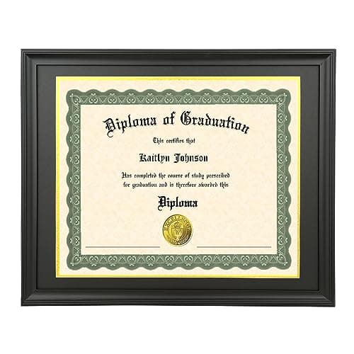 LTYHHK 14x17 Diploma Frame Solid Wood Black, Displays 14x17 Diplomas with Black Over Gold Mat or 16x20 Inch Without Mat, Diploma Frame 14x17 Certificate Frames (LK1620BG)