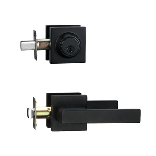 NCSEN Matt Black Front Door Lockset, Exterior Door Lock with Deadbolt, Black Door Handles with Lock
