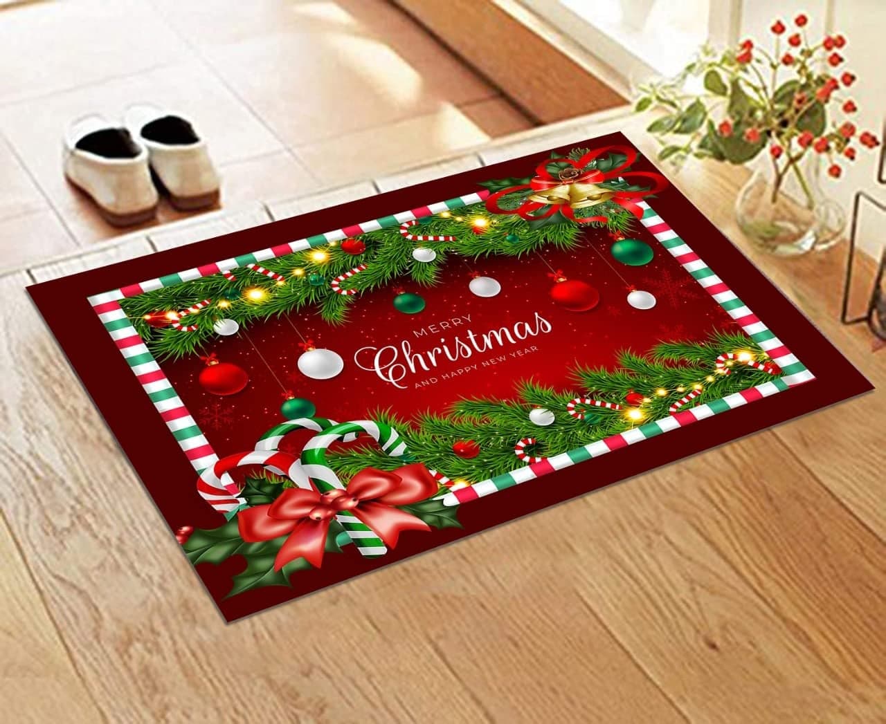 Harbell Home Anti Skid Christmas Theme Design Bedside Runner Carpet Rug, Anti Skid Backing for Home Doormat, Home Entrance, Bathroom, Indoor, Outdoor (Size 16x24 Inches, Christmas) (Design 2)