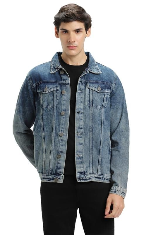 Dennis Lingo Men's Indigo Washed Cotton Denim Jacket, Regular Fit Long Sleeves Regular Collar (M)