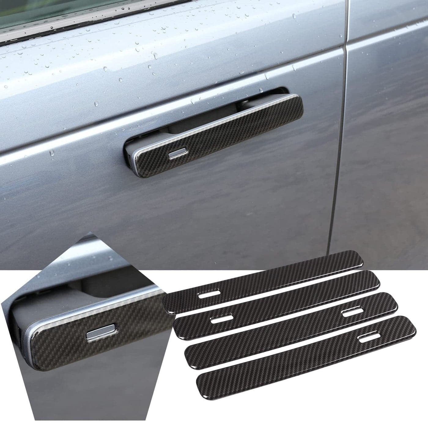 YUECHI 4pcs Carbon Fiber ABS Chrome for Land Rover Range Rover VELAR 2017 2018 Car Exterior Door Handle Trims Accessories
