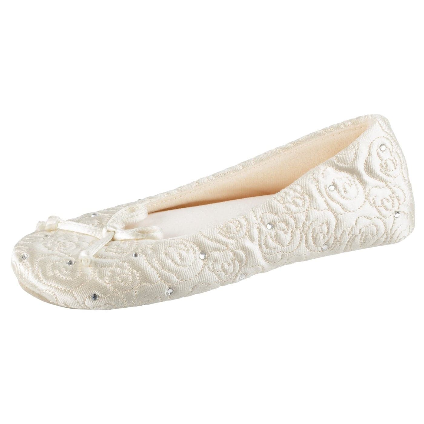 isotoner womens Ballerina Slippers With Terry Lined and Rose Quilt Ballet Flat, Ivory, 9.5-10.5 US