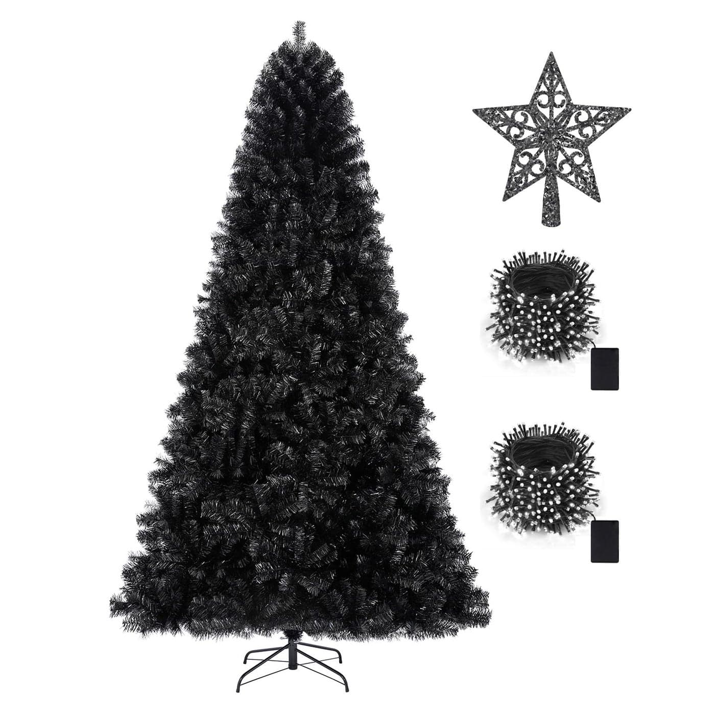 KTKDE 6ft Artificial Black Christmas Tree Outdoor Black Halloween Tree Decorations with 1005 Tips Led String Lights Pencil Christmas Tree Indoor Holiday Office Party Decorations
