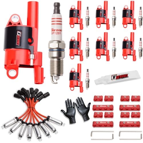 GBTAD Set of 8 Round Ignition Coil Pack and Spark Plug Wire Harness for 5.3 4.8 V8 Chevy Silverado Suburban Tahoe Avalanche GMC Yukon Sierra Canyon Savana 2007-2017 Replaces UF414