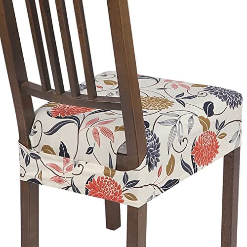 SearchI Stretch Dining Chair Seat Covers Set of 6 Soft Removable Washable Seat Covers for Dining Chairs Dining Room Seat Cover Protector RearCovered Orange Flowers