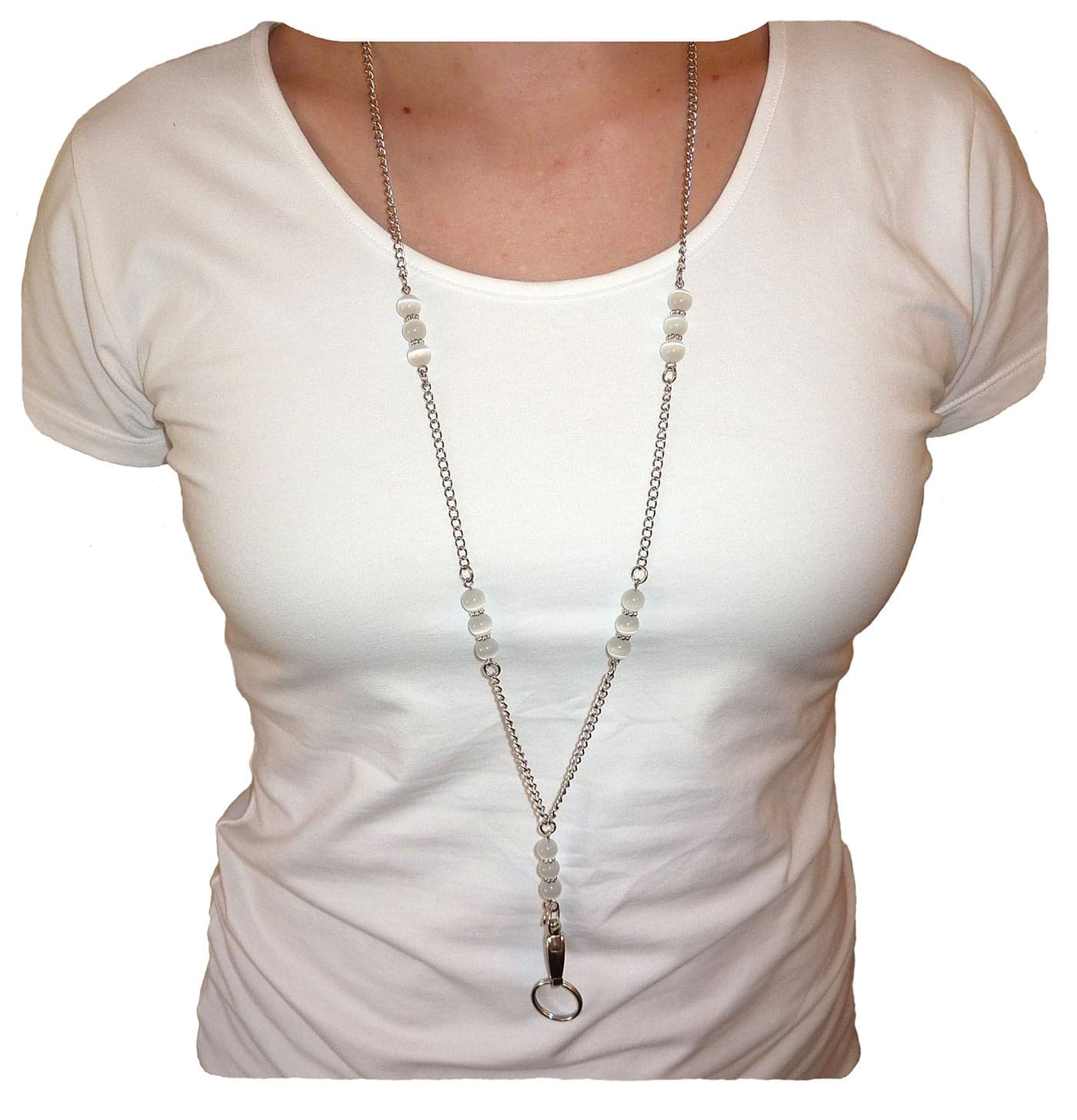 Hidden Hollow Beads Womens' s Breakaway Stainless Steel Beaded Chain Lanyard, 34" Made in USA, ID Badge Card Holder Teacher Nurse Cruise Keys