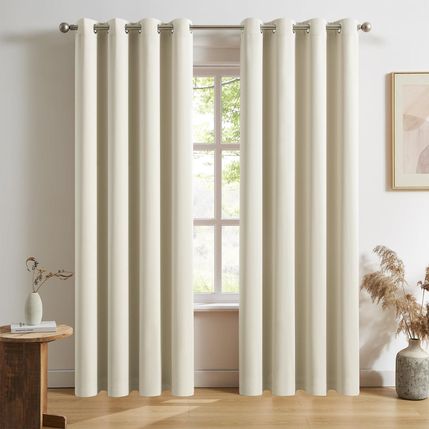 DUALIFE Blackout Curtains 52 x 84 Inch Length Cream Light Beige Grommet Curtain Panels for Bedroom and Living Room Thermal Insulated Room Darkening Curtains 2 Panels