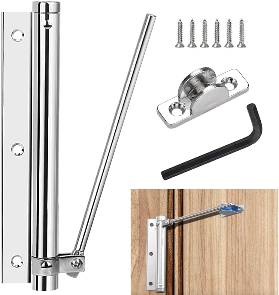 PARSPAR Door Closer Adjustable Spring Doors Closer Safety Automatic Door Closer for Light Weight Door for Residential Commercial Use with Fitting Set 1Pcs Silver