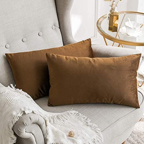 Khooti Velvet Cushion Cover, 8X12 Inches/20X30 Cm | Brown | Pack of 2 | Solid Plain Soft & Smooth, Decorative Cushion Covers for Living Room, Bedroom, Couches, Chairs, Sofas, Beds & Home Decor