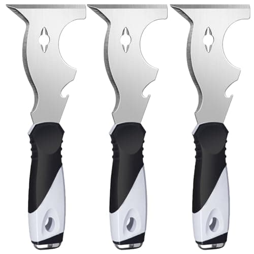 Mister Rui Paint Scraper, 3 Pack Multi Use Paint Tools Putty Knife 10 in 1, Paint Scraper Tools for Painting, Metal Scraper with Hammer End, Taping Knife, Spackle Tool