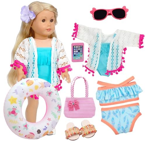 18 Inch American Doll Accessories Fashion Doll Swimming Play Sets for American 18 Inch Girl Including Clothes Swimsuit Sunglasses Phone Shoes
