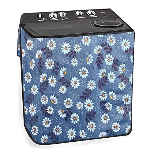The Furnishing Tree PVC Washing Machine Cover semi Automatic Compatible for LG 8 Kg 5 Star Top Loading P8035SPMZ Floral Pattern Blueish Grey