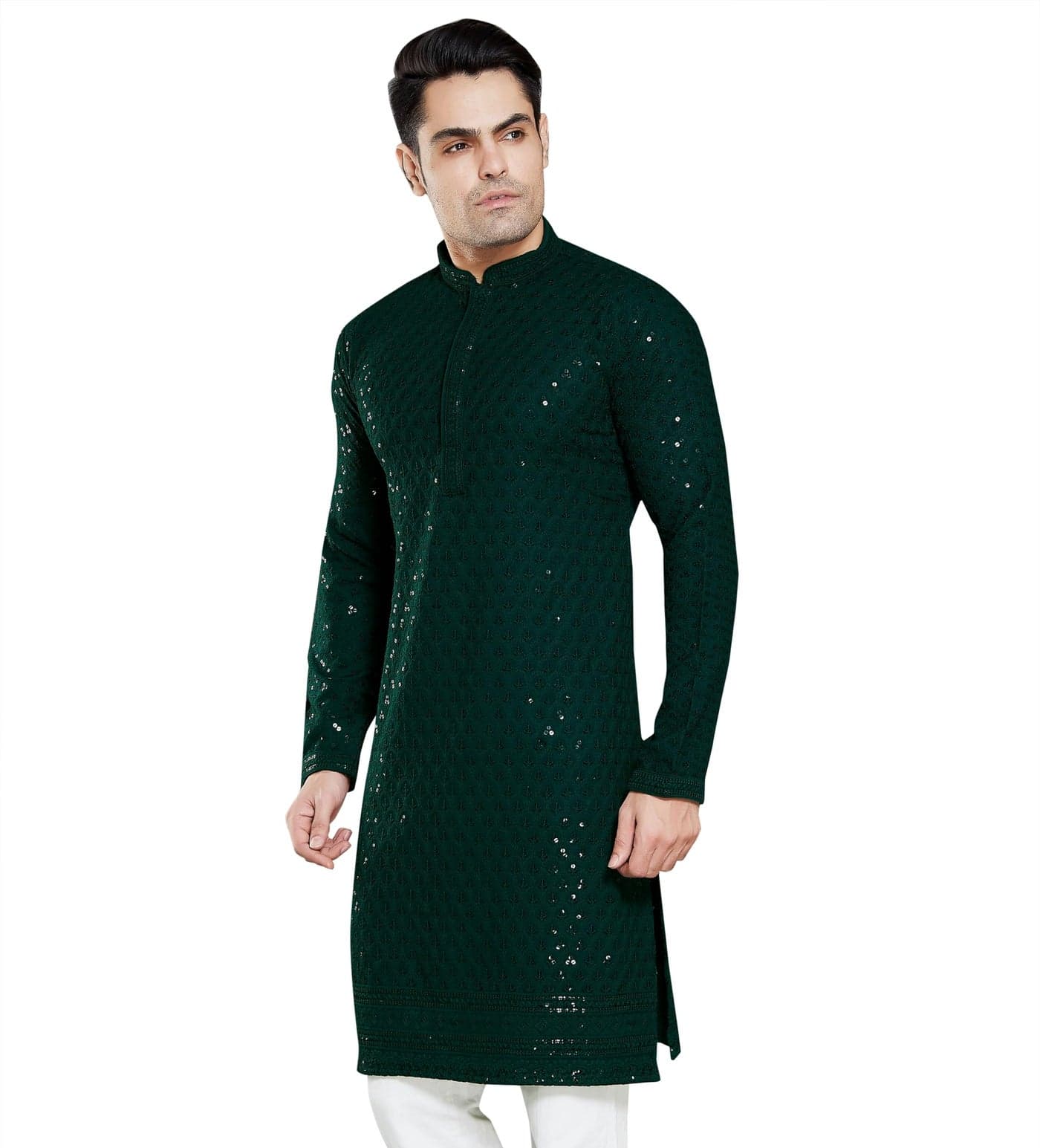 DIVISIVE Men's Sequince Embroidered Cotton Blend Only Kurta (DKRT10_XL_Bottle Green)